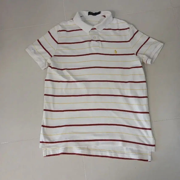 [BUNJANG] Polo Ralph Lauren Men's Striped Short Sleeve Polo Shirt White / 폴로 랄프로렌 스트라이프 반팔 카라티 화이트 남성