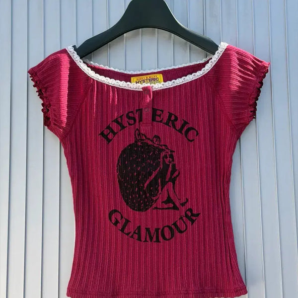 [BUNJANG] Hysteric Glamour Strawberry Freak Baby Fit T-Shirt / (새상품)히스테릭글래머 26SS Strawberry Freak Baby Tee 리센느 제나 착용