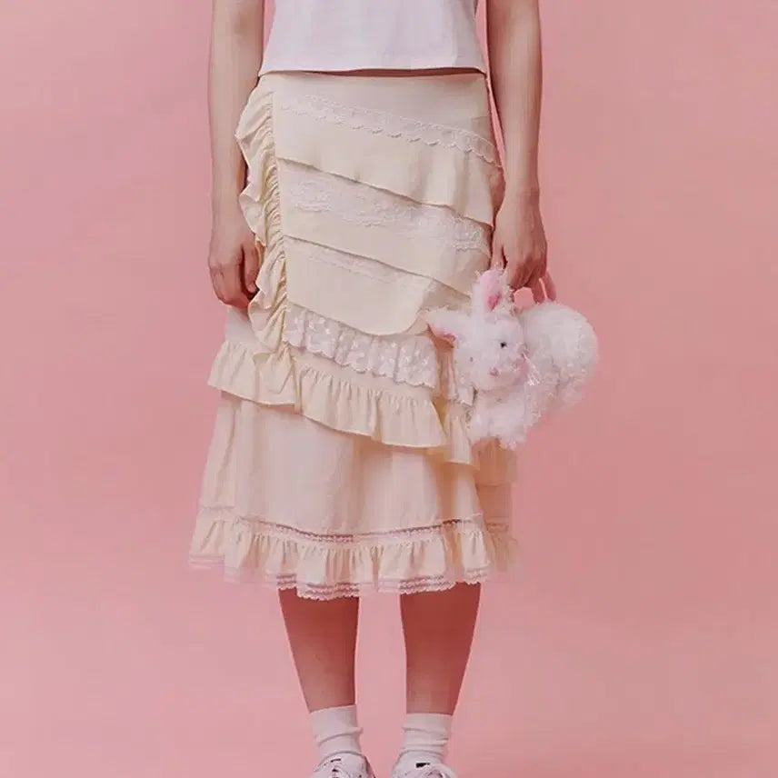 [BUNJANG] Jollyraid Bella Lace Skirt Cream / 졸리레이드 벨라 레이스 스커트 크림