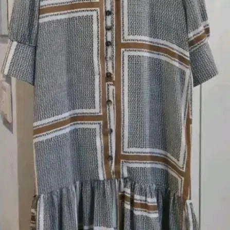 [BUNJANG] Check Pattern Long Shirt Dress with Frill Detail / 체크 패턴 셔츠 원피스