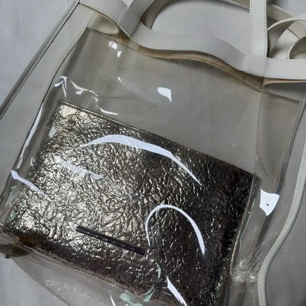 [BUNJANG] Transparent Beach Bag with Pink Pouch / 비치백 투명 가방 핑크 파우치 포함