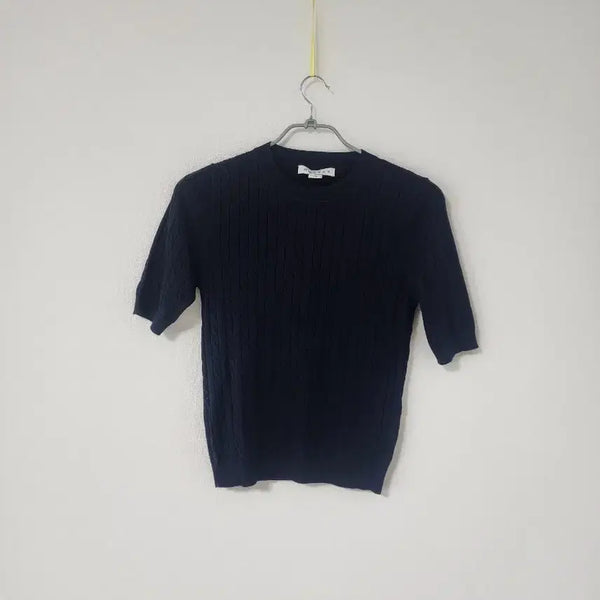[BUNJANG] Black Cable Knit Short Sleeve Sweater / 블랙 케이블 니트 반팔
