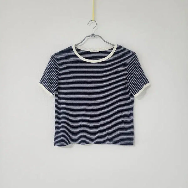 [BUNJANG] Navy Stripe Color Block T-Shirt / 네이비 스트라이프 배색 티셔츠