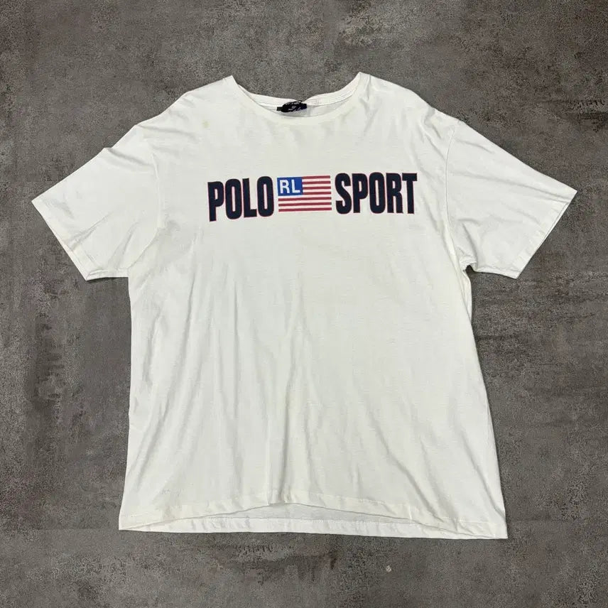 [BUNJANG] Polo Ralph Lauren 90s USA Made RL Flag Logo T-Shirt White XL / 90s 폴로 스포츠 랄프로렌 USA Made RL 성조기 로고 반팔티 화이트