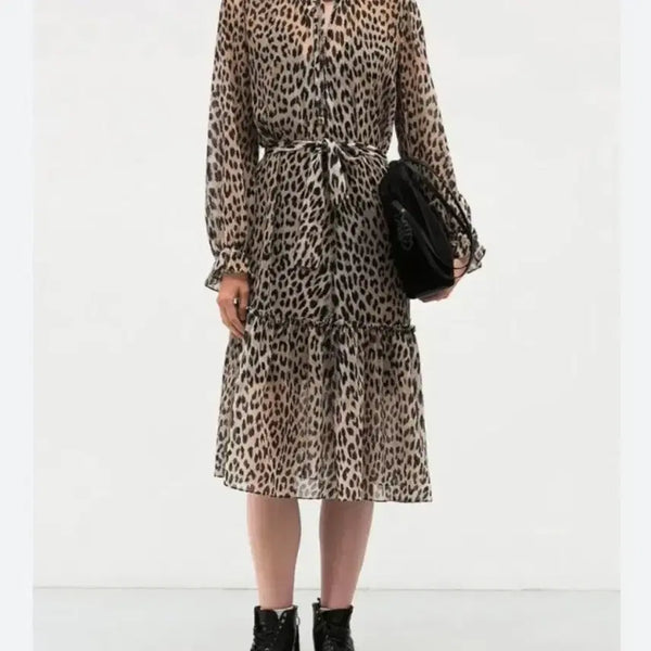 [BUNJANG] Maje Leopard Chiffon Long Dress / 0878 마쥬 Maje 레오파드  쉬폰 롱 원피스 38