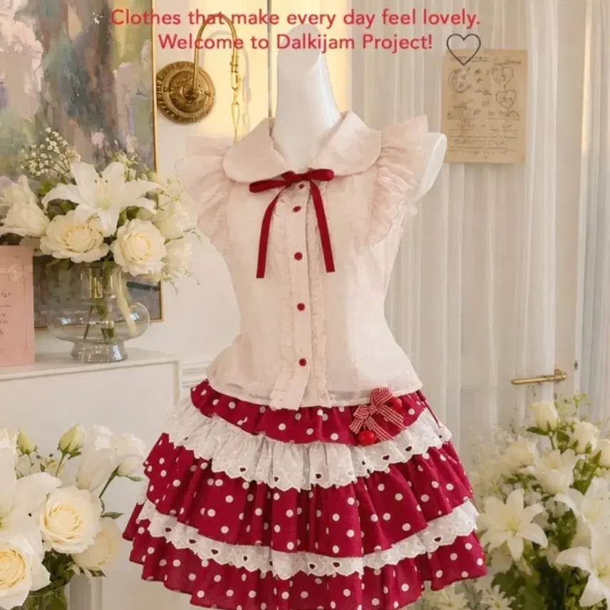 [BUNJANG] Strawberry Jam Project Cranberry Dot Frill Set / [딸기잼프로젝트] 크랜베리 도트 프릴 세트
