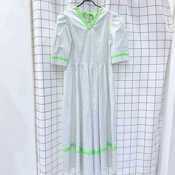 [BUNJANG] Gallong de Blanc Check Puff Long Dress / 갈롱드블랑 체크 원피스
