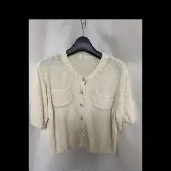[BUNJANG] Women's Boucle Short-Sleeve Knit Cardigan with Pearl Buttons, Cream Ivory / 여성 부클 반팔 니트 가디건 진주버튼 아이보리