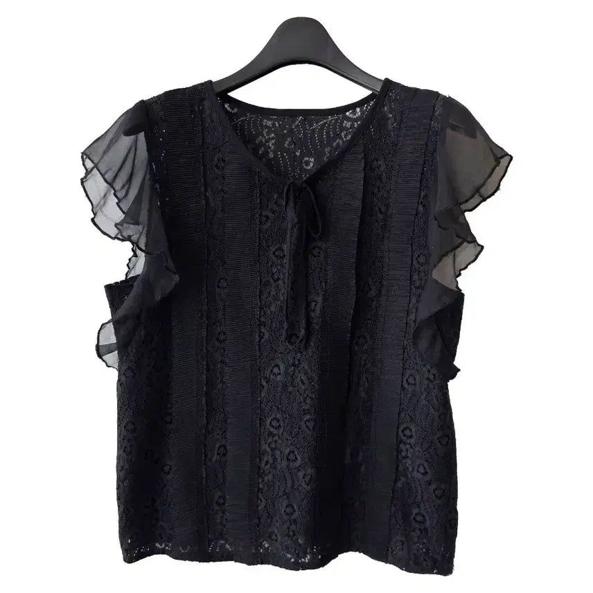 [BUNJANG] Black Lace Frill T-Shirt / 55/블랙 레이스 프릴 티셔츠