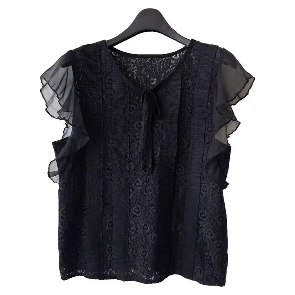 [BUNJANG] Black Lace Frill T-Shirt / 55/블랙 레이스 프릴 티셔츠