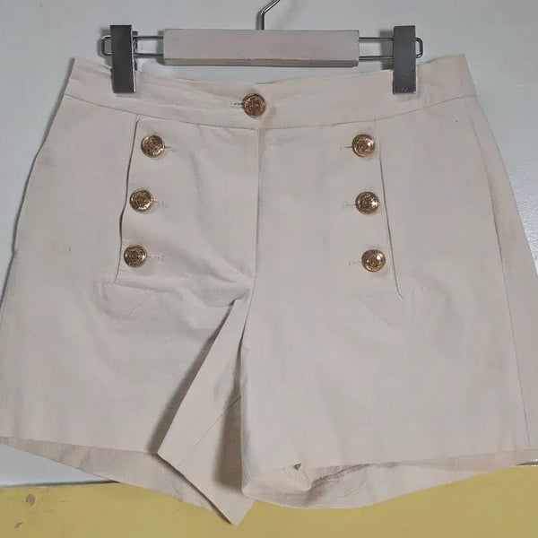 [BUNJANG] S.Mercato Beige Gold Button Detail Cropped Shorts / S.머카토 베이지 금장 단추숏팬츠  26~27. 길이 35 cm .여