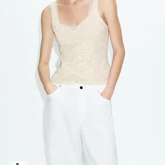 [BUNJANG] Zara Knit Sleeveless Top Beige / 자라 니트 나시 탑 베이지 새상품