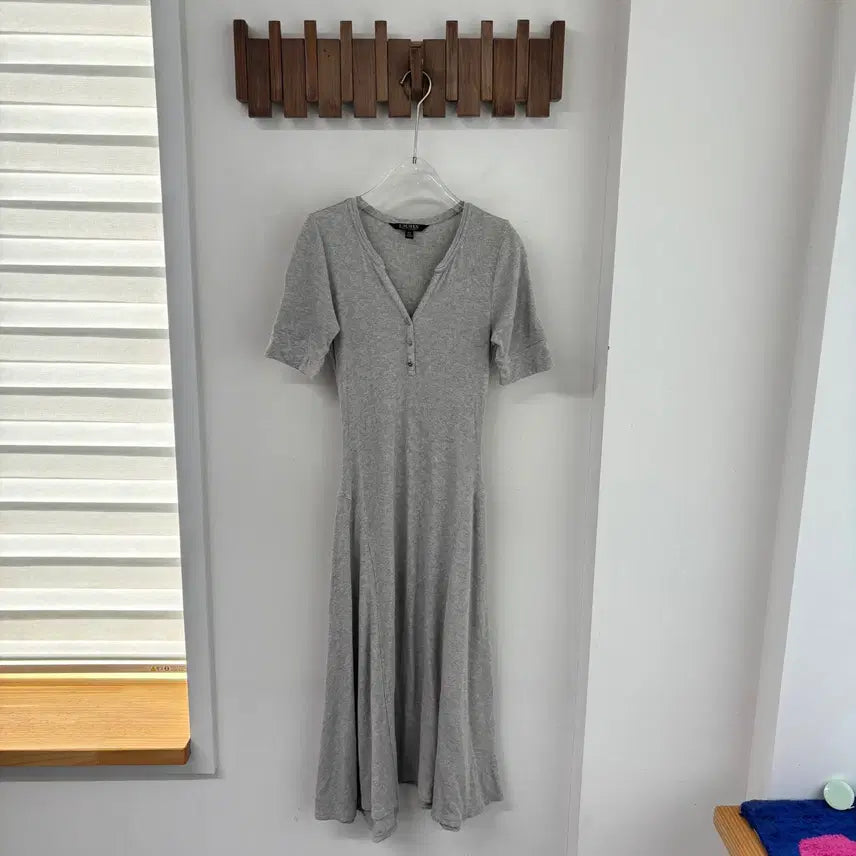 [BUNJANG] Lauren Knitted Short Sleeve Long Dress - Grey / 로렌 니티드 반팔 롱 원피스 그레이