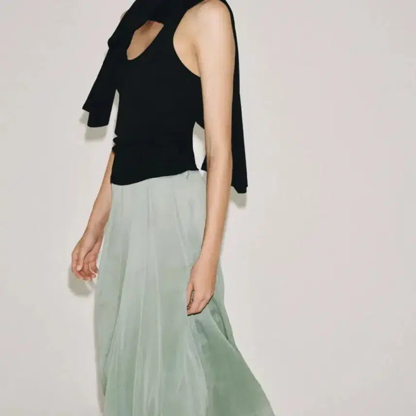 [BUNJANG] ZARA ZW Collection Midi Chiffon Skirt Pastel Green / 자라 zw 컬렉션 미디 쉬폰 스커트 파스텔 그린 2570375508