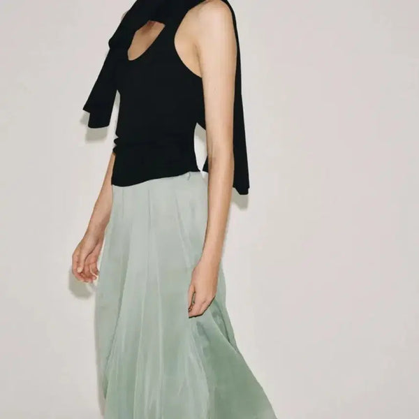 [BUNJANG] ZARA ZW Collection Midi Chiffon Skirt Pastel Green / 자라 zw 컬렉션 미디 쉬폰 스커트 파스텔 그린 2570375508