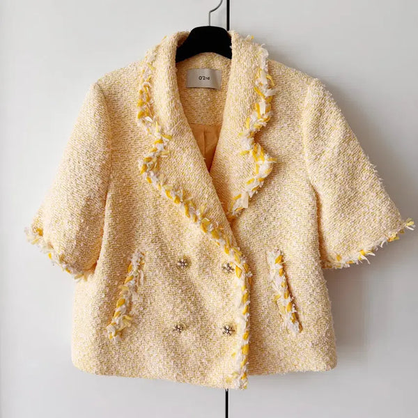 [BUNJANG] Ozzie Coen Half Sleeve Tweed Jacket / 오즈세컨 하프슬리브트위드 재킷