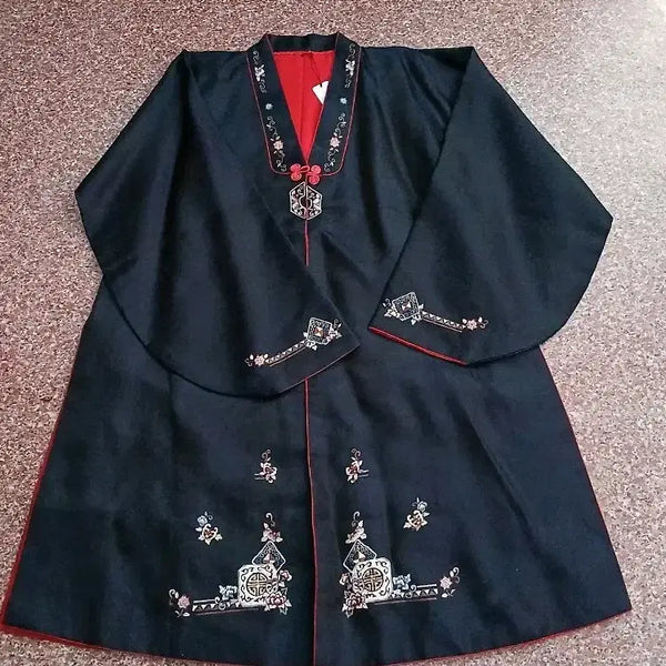 [BUNJANG] Navy Women's Pure Silk Jacquard Semi-Hanbok Jacket / 네이비  여성 본견 자가드 반마고자