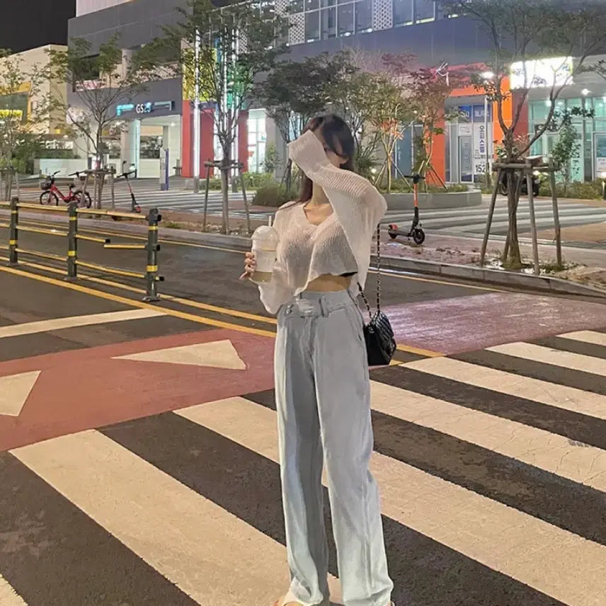 [BUNJANG] Modifit Two-Button Wide Pants Light Blue / 모디핏 투버튼 와이드팬츠 연청