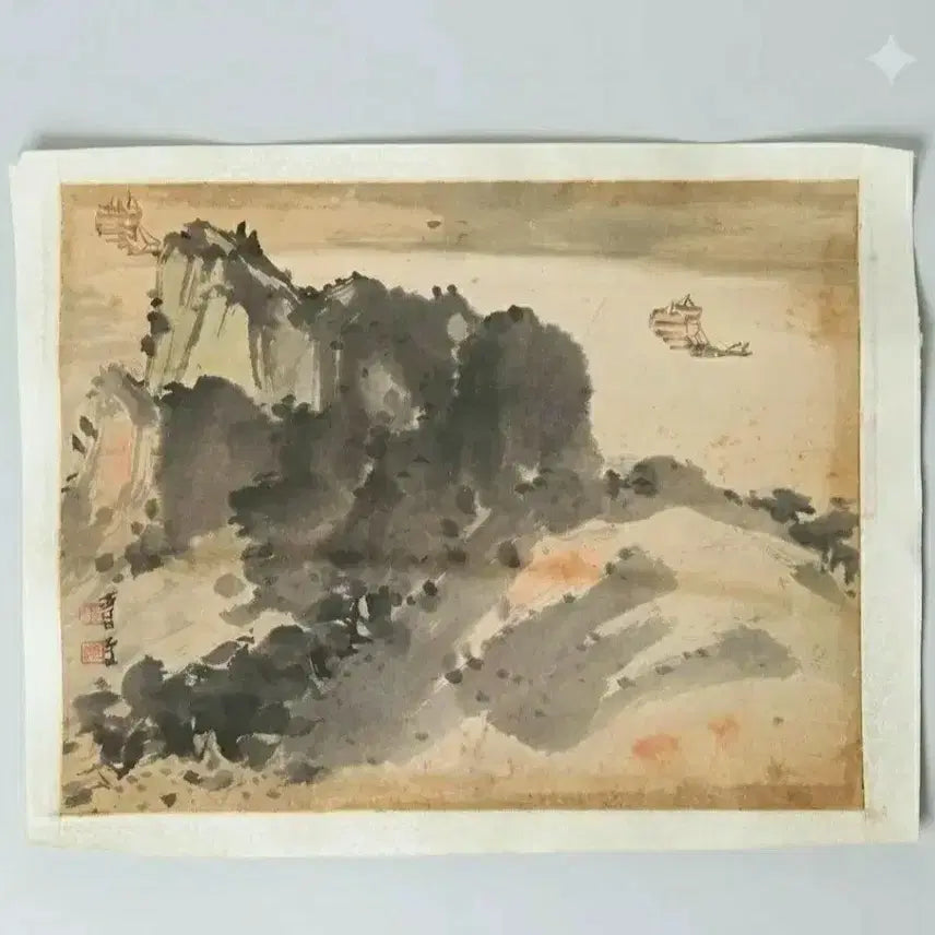 [BUNJANG] Kim Myung-jae 'Ki-am Sansu Jo-eodo' Ink and Wash Painting / 동양화 남농허건의 제자 청당 김명제 기암산수조어도