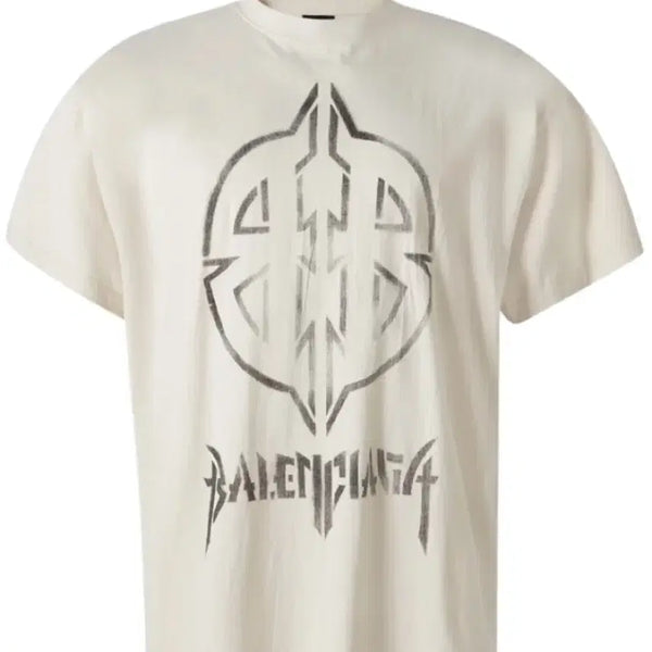 [BUNJANG] Balenciaga Metal BB Stencil Oversized Logo T-Shirt Beige / 발렌시아가 메탈 BB 스텐실 오버사이즈 로고 티셔츠 베이지