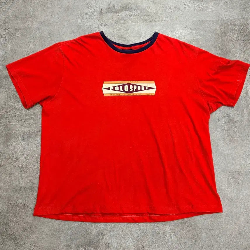 [BUNJANG] Polo Ralph Lauren 90s Center Logo Short Sleeve T-Shirt Red XL / 90s 폴로 스포츠 랄프로렌 센터 로고 반팔 티셔츠 레드