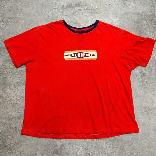 [BUNJANG] Polo Ralph Lauren 90s Center Logo Short Sleeve T-Shirt Red XL / 90s 폴로 스포츠 랄프로렌 센터 로고 반팔 티셔츠 레드