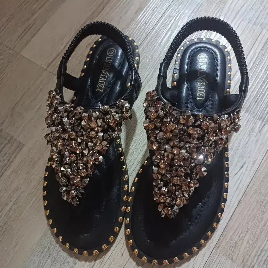 [BUNJANG] Rialage Cubic Embellished Sandals / 리아비아지 큐빅 장식 샌들