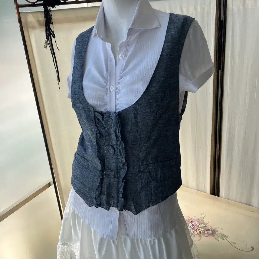 [BUNJANG] Vintage Denim Frill Vest / jpn vintage denim frill vest