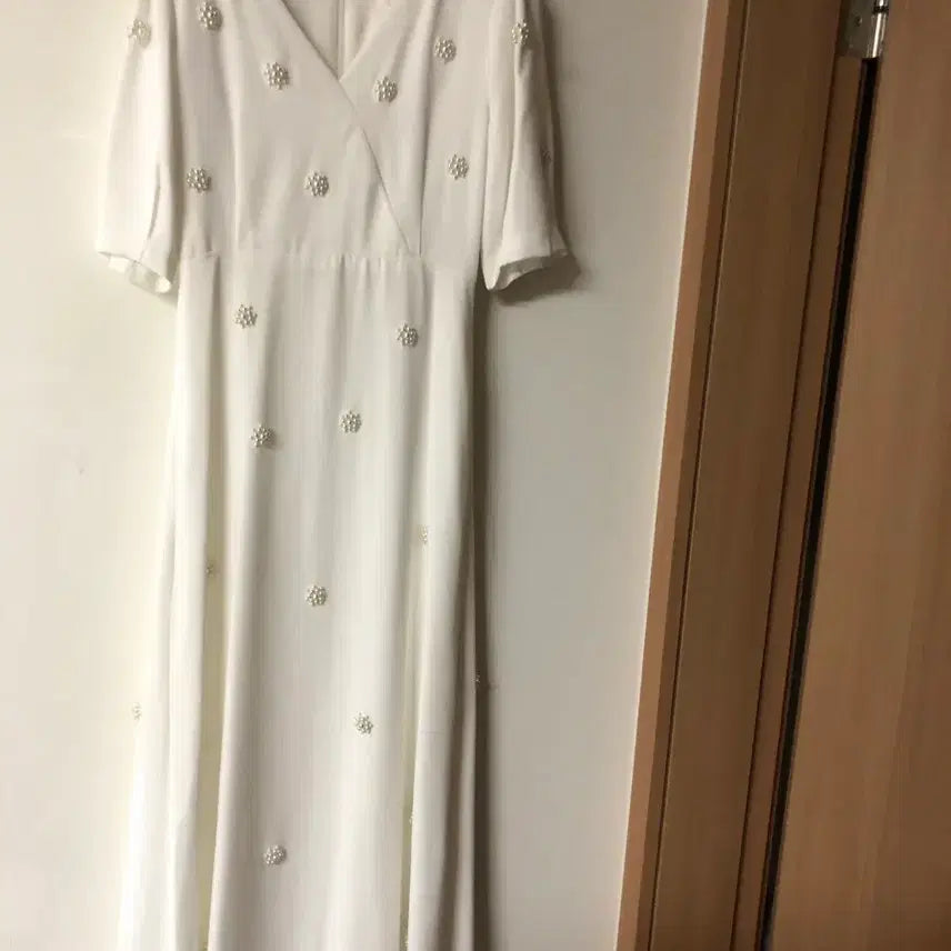 [BUNJANG] Su&Jun Pearl Short-Sleeve Long One-Piece Dress / 수앤준 진주 반팔 롱 원피스 드레스 셀프웨딩 브라이덜샤워 돌잔치 백일잔치 2부드레스 피로연