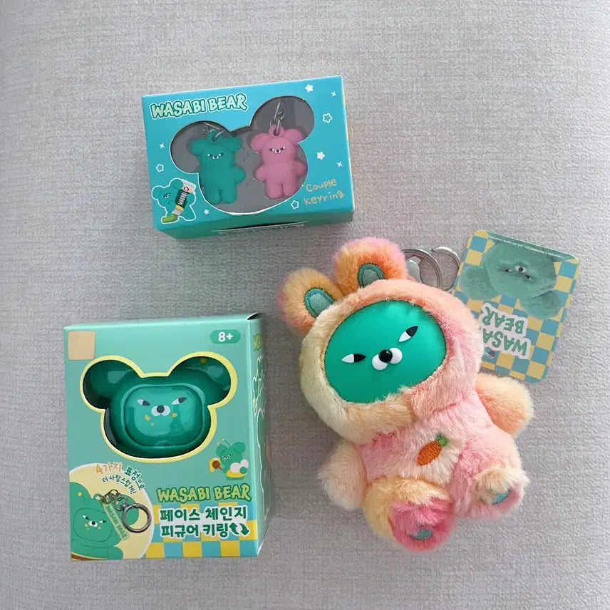 [BUNJANG] Wasabi Bear Couple Face Change Figure Doll Keyring Set / 와사비 베어 커플 페이스 체인지 피규어 인형 키링 3종 일괄