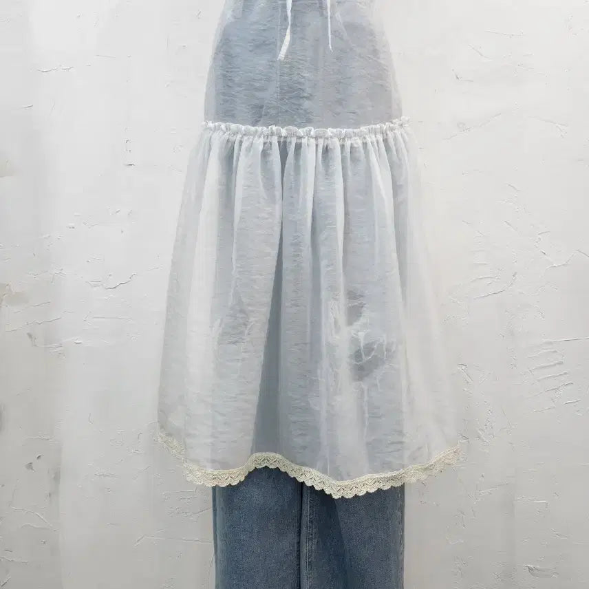 [BUNJANG] Chiffon Layered Lace Hem Skirt / 쉬폰 레이어드 레이스 끝단