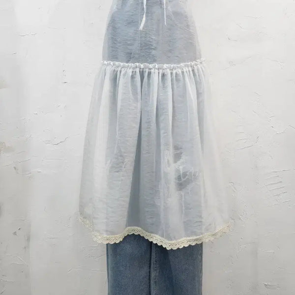 [BUNJANG] Chiffon Layered Lace Hem Skirt / 쉬폰 레이어드 레이스 끝단