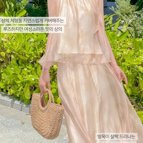 [BUNJANG] Awesome Nana Lianne Chiffon Halter Top + Long Skirt Two-Piece Set / 어썸나나 리아네 쉬폰 홀터넥 나시 + 롱스커트 투피스 휴양지 여름 바캉스 비치 휴양지룩