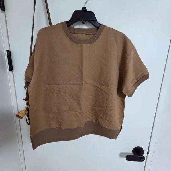 [BUNJANG] Linen Short Sleeve Knit - Camel / 카멜색 린넨  반팔 니트