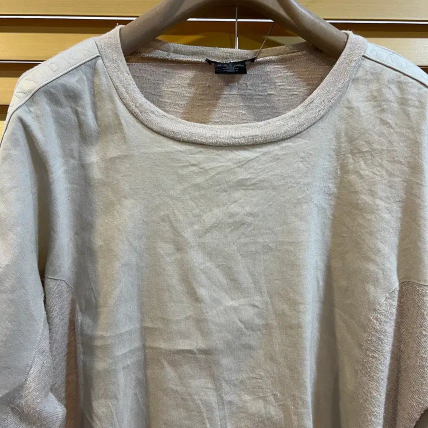 [BUNJANG] DKNY Women's Oatmeal Beige Sleeve Ribbon 7/10 Sleeve Knit XS / 디케이앤와이 DKNY 여성 오트밀베이지 소매리본 7부니트 XS