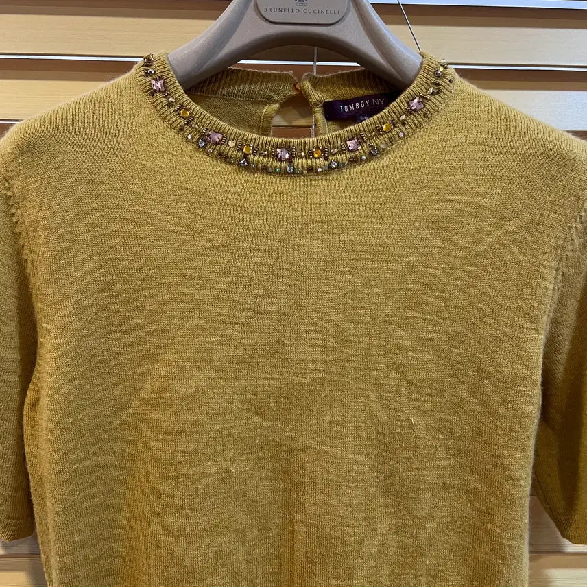 [BUNJANG] Tomboy Women's Mustard Short Sleeve Knit (Wool Angora Blend) / 톰보이 여성 머스타드 반팔니트 울앙고라니트 90