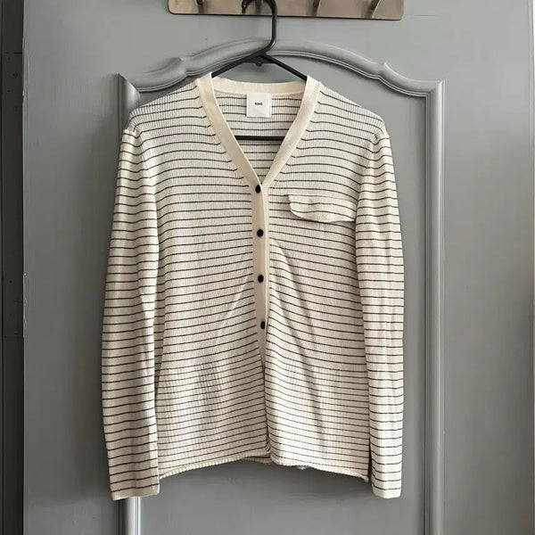 [BUNJANG] KUHO Wool Cashmere Cardigan Ivory/Navy Stripe M Size / 22ss KUHO 구호 울캐시미어 가디건 m사이즈