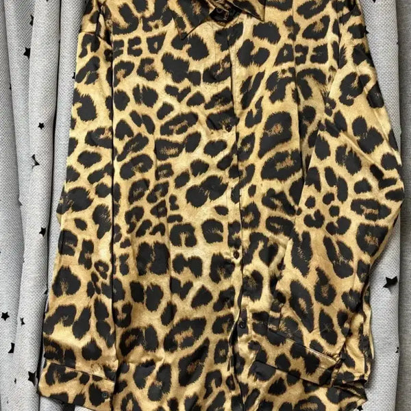 [BUNJANG] Leopard Print Silk Blouse / 레오파드 호피무늬 블라우스 실크셔츠 free 새상품