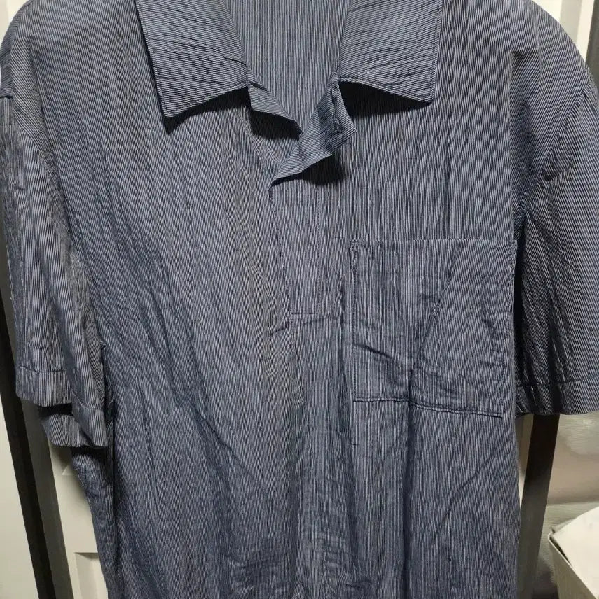 [BUNJANG] System Homme Navy Anorak Short-Sleeve Shirt / 시스템옴므 네이비 반팔 셔츠 (아노락 형태)