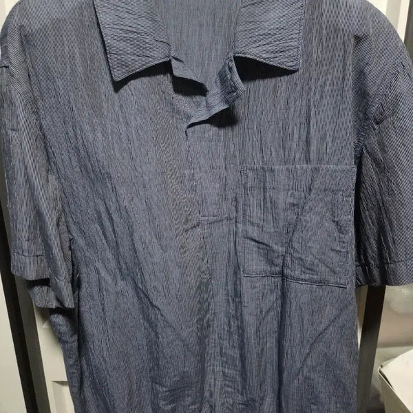 [BUNJANG] System Homme Navy Anorak Short-Sleeve Shirt / 시스템옴므 네이비 반팔 셔츠 (아노락 형태)