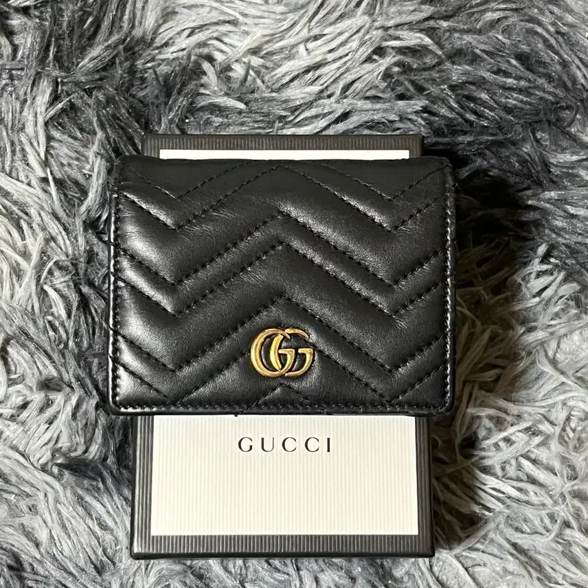 [BUNJANG] Gucci GG Marmont Matelassé Card Case Wallet Black / [정품]구찌 GG 마몽 마틀라세 지갑