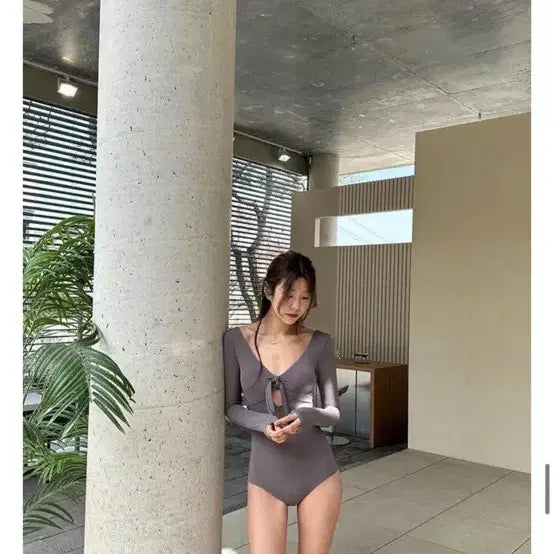 [BUNJANG] 108Pounds Shirred Monokini Swimsuit - Mocha / 108파운드 모노키니 셔링 수영복 모카