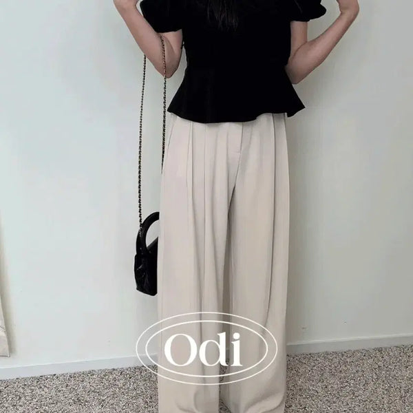[BUNJANG] Odify Navy Two-Tuck Summer Wide Slacks - Size S / 남색 오디파이 이브 투핀턱 여름 찰랑 와이드 슬랙스 S사이즈