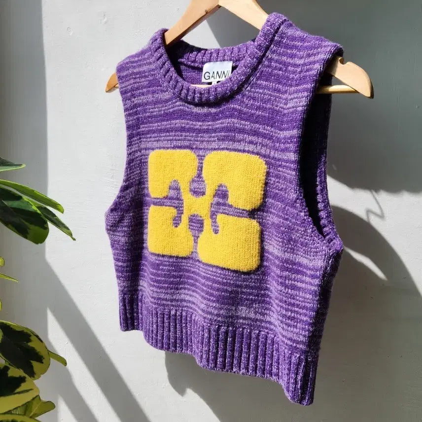 [BUNJANG] GANNI Butterfly Logo Cropped Vest - Purple / 23 GANNI 버터플라이 로고 크롭 베스트 - 퍼플(S)