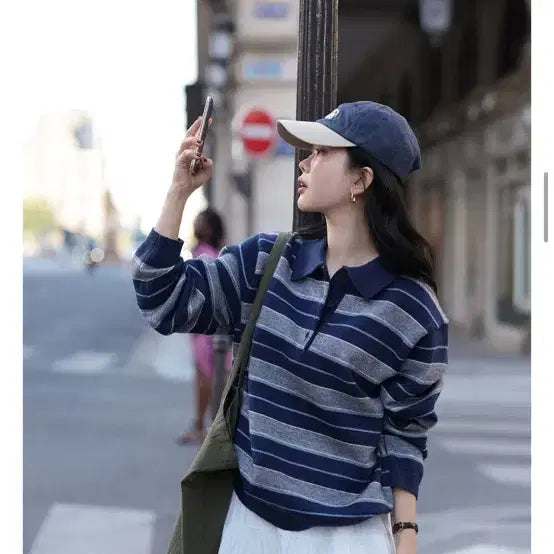 [BUNJANG] MNLB Cinnamon Multi Stripe Button Collar Knit / 스트라이프 카라니트 (2-3번 착용)