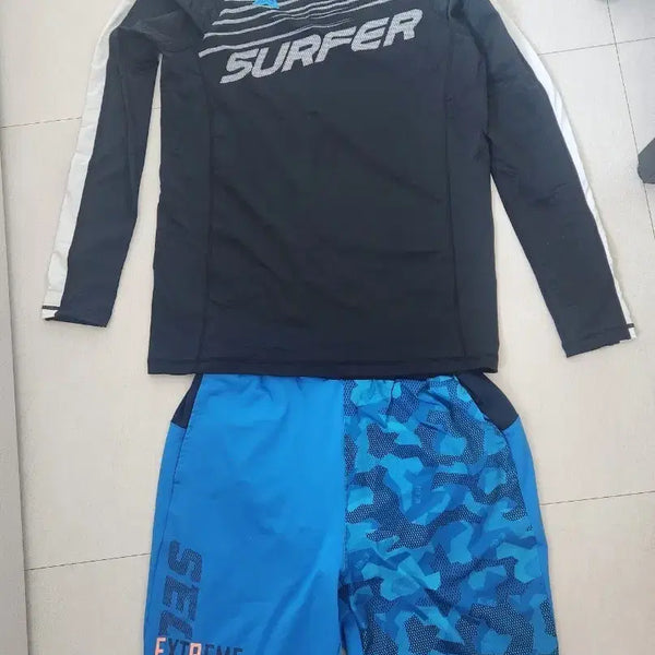 [BUNJANG] Rash Guard Set Black/Blue / 래쉬가드 세트 블랙/블루
