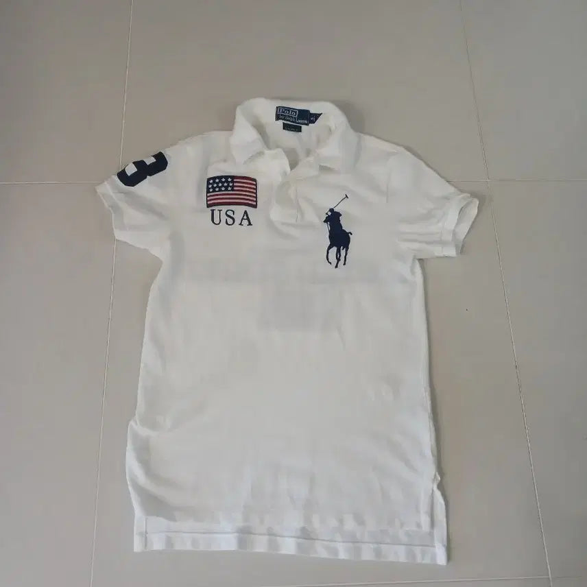 [BUNJANG] Polo Ralph Lauren Women's USA Flag Short Sleeve Polo Shirt White / 폴로 랄프로렌 USA 반팔 카라티 화이트 여성