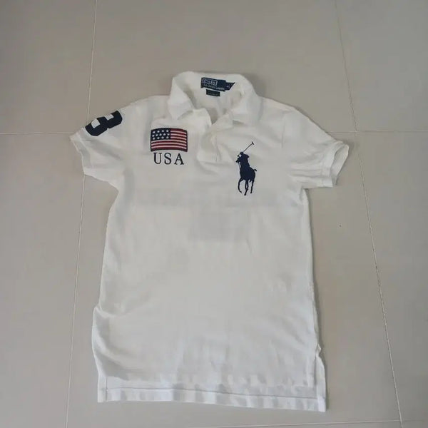 [BUNJANG] Polo Ralph Lauren Women's USA Flag Short Sleeve Polo Shirt White / 폴로 랄프로렌 USA 반팔 카라티 화이트 여성