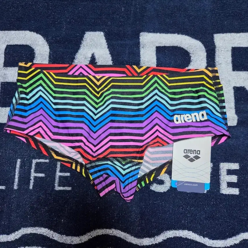 [BUNJANG] Arena Black-Multi Stripe Low Waist Short Swimsuit Size 28 / 아레나 BLACK-MULTI 숏사각 엉골레나 28