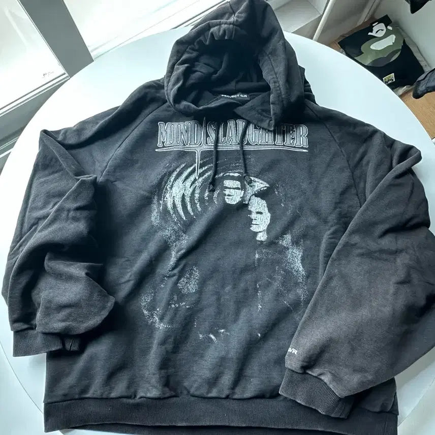 [BUNJANG] Project G/R Mind Slaughter Vintage Washed Hoodie Black / 프로젝트 G/R 마인드 슬로터 빈티지 워시드 후드 블랙